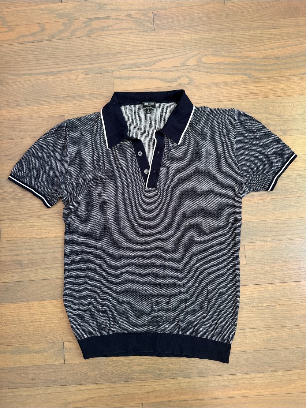 Todd Snyder Navy and White Textured Short-Sleeve Polo